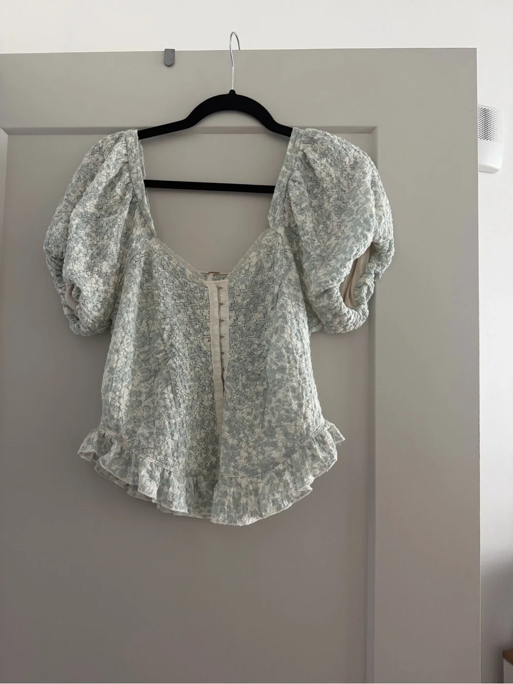 Free People Light Blue Smocked Ruffle Crop Top - Women's cottage core baby doll - Picture 2 of 6